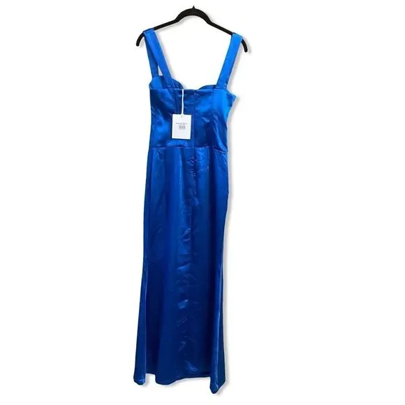 Runaway the Label Oura Maxi Dress Blue Satin Gown bustier corset Revolve XS